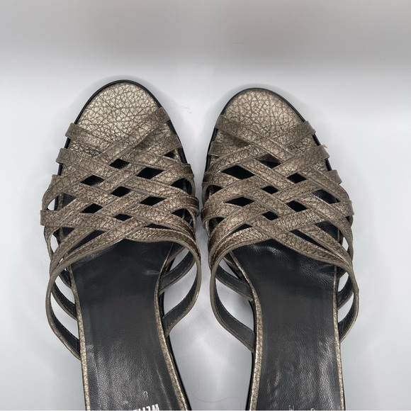Stuart Weitzman Sandals Women's 8 US Metallic Gold Brown Leather Studded Vintage - Picture 7 of 10